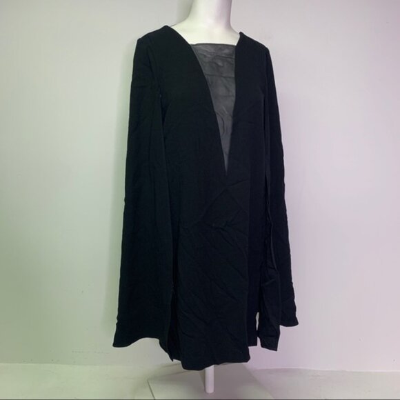 New Maje Decoller cape poncho high neck semisheer lace insert trapeze minidress - Picture 4 of 16